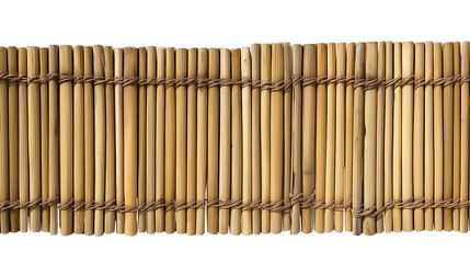 Close-up of woven bamboo fence with intricate craftsmanship and transparent background