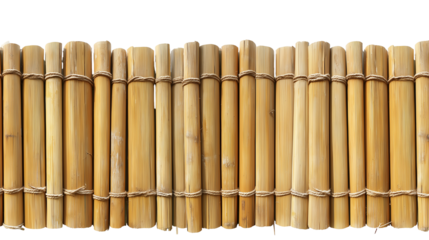 Close-up of vertically aligned bamboo sticks with transparent background