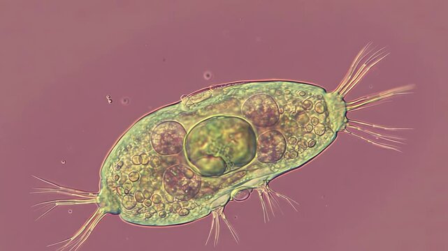 Microscopic View of Protist Spirostomum, Illustrating Cellular Structure and Movement