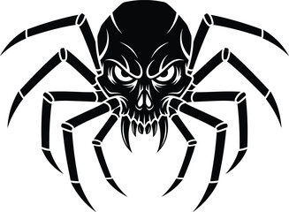 Scary spider skull illustration, dark horror concept, gothic design with deadly spider creature, Halloween tattoo and fantasy monster vector art.