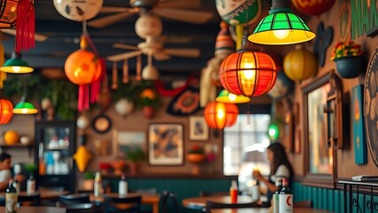 taqueria. Authentic Mexican restaurant interior featuring vibrant cultural decor and warm ambient lighting. event programs, museum guides, designed for cultural heritage projects and event programs.