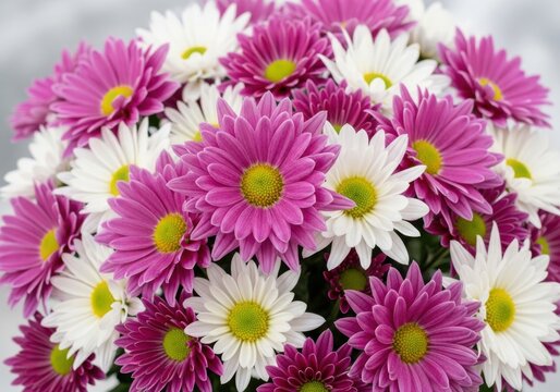 Vibrant bouquet of pink and white chrysanthemums in full bloom