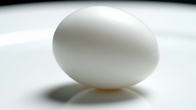 Egg Rolling and Spinning on a White Surface, Close Up Still Life