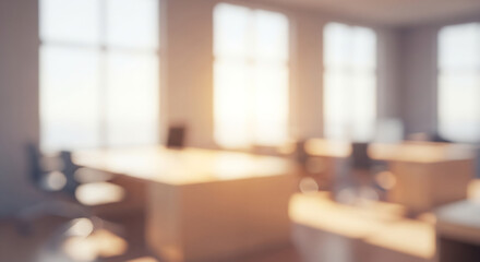 Dreamy blurred background of a sunlit modern work environment