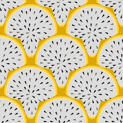 Dragonfruit yellow Pitaya seamless tropical pattern vector illustration 