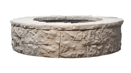 Stone fire pit with rugged texture and minimalist design on transparent background