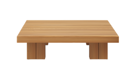 Minimalist wooden table with light natural finish on transparent background