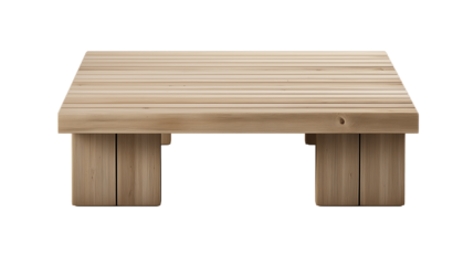 Minimalist wooden coffee table with transparent background