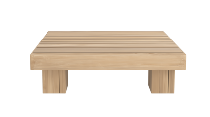 Modern wooden bench with horizontal slats and square legs on transparent background