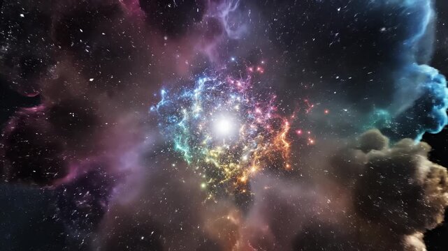Planet Exploding in Space With Multi-Colored Nebula and Stars