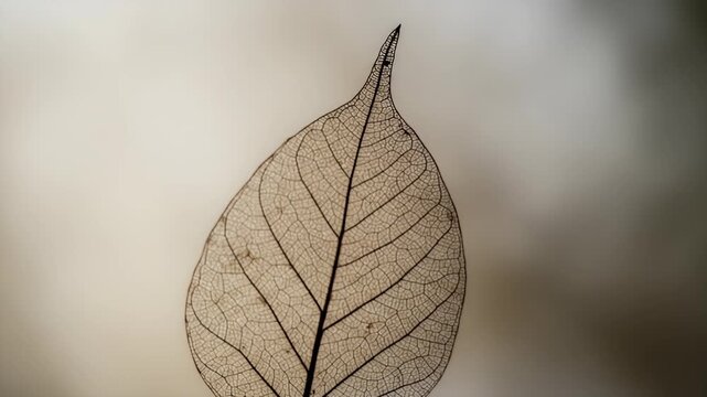 Close-up Macro Footage of a Delicate Skeleton Leaf with Soft Bokeh Background
