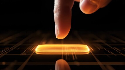 Finger Presses Illuminated Button to Activate Technology Interface - Powered by Adobe