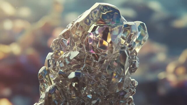 Close Up Of A Sparkling Diamond Crystal Cluster With Warm Sunlight