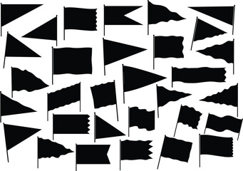 Collection of various flag silhouette vector icons with different shapes and waving styles for decoration, design, celebration, and patriotic themes.