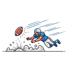 Obraz premium American football player diving for a touchdown with a football soaring through the air during a game