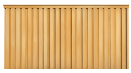 Close-up of a wooden panel with vertical slats and dark trim on transparent background
