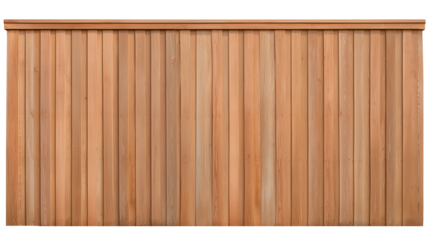 Close-up of a wooden panel with vertical slats and a horizontal trim on transparent background