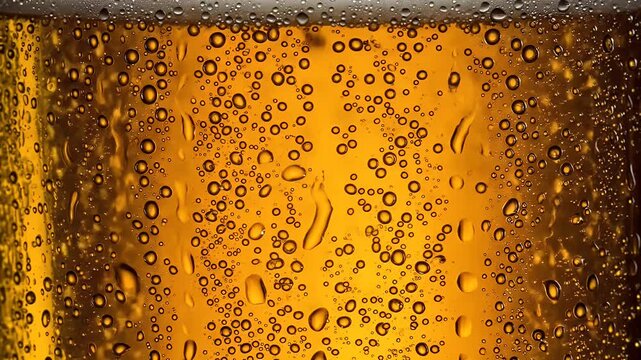 Cold Beer Bubbles Droplets Macro Glass Background Refreshing Golden Amber