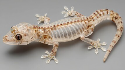 Naklejka premium Transparent gecko sculpture with intricate internal details and fine jewelry like appearance on neutral background, showcasing delicate craftsmanship and artistic design