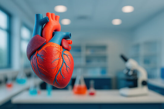 Detailed anatomical model of human heart showcases educational technology in laboratory setting. vibrant colors highlight heart structure, emphasizing its importance in biological studies