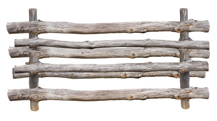 Naklejka premium Rustic wooden fence with six logs on transparent background