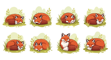 Sleeping foxes in grass, cozy animal scene