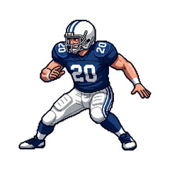 American Football Player in Action Pixel Art Illustration of a Football Athlete