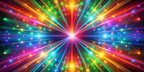 Fototapeta premium Vibrant Colorful Light Rays Radiating From Center in Dark Background