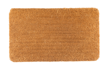 Rectangular coir doormat with natural texture on transparent background