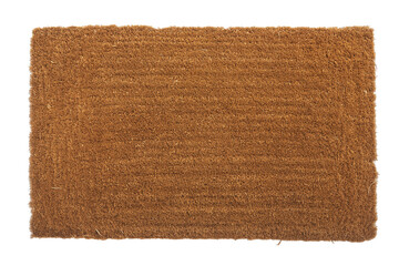 Rectangular doormat made of natural fibers with earthy brown color and dense texture isolated on transparent background