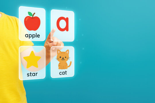 Educational technology enhances learning experiences, allowing children to interact with colorful visuals like apple, star, and cat. This engaging method fosters curiosity and creativity