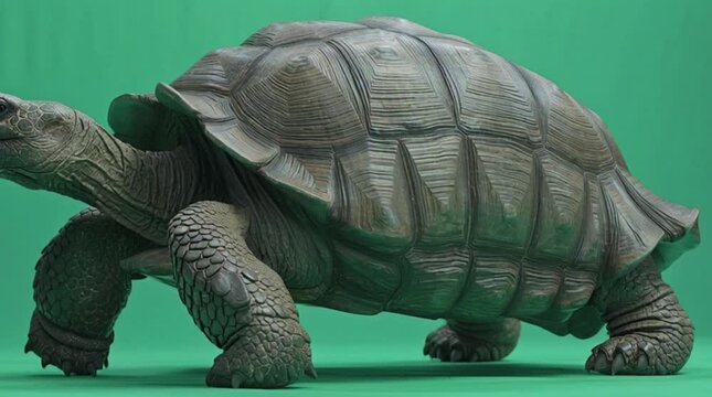 Close-up of a turtle figurine on a green background