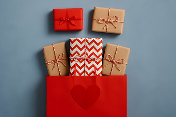 Spread the love with adorable gifts for Valentines Day or birthdays nestled in a cute red bag, perfect for advertising romantic surprises and celebrations