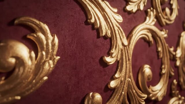 Elegant gold swirl pattern on rich red surface abstract decorative design