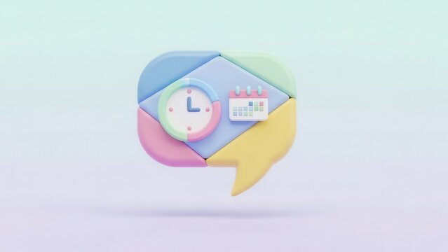 Pastel Productivity: A Clock and Calendar Meeting Inside a Speech Bubble Design Concept - Powered by Adobe