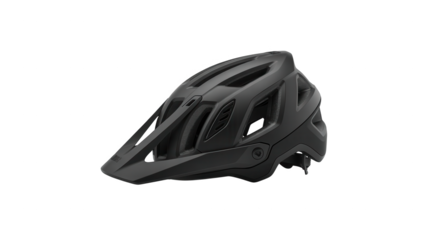 Modern matte black mountain bike helmet with vents for ventilation and protection on trails