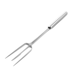 Fototapeta premium Sleek metallic fork with long cylindrical handle and three prongs on transparent background