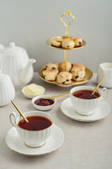 English Afternoon Tea  in elegant white porcelain cups