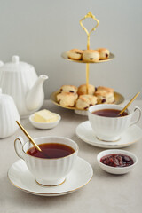English Afternoon Tea  in elegant white porcelain cups