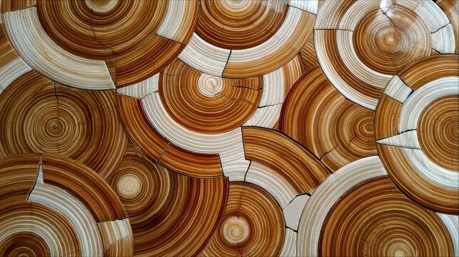 Close-up of a wooden surface with a circular pattern, featuring concentric rings and a mix of brown and white tones. The texture is abstract and artistic.