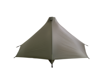 Olive-green pyramid tent with transparent background