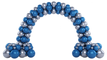 A festive balloon archway in blue and silver perfect for celebrations and events