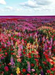 Vibrant flower field, mix of colors