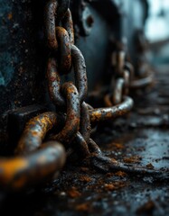 Rusted chain links close-up