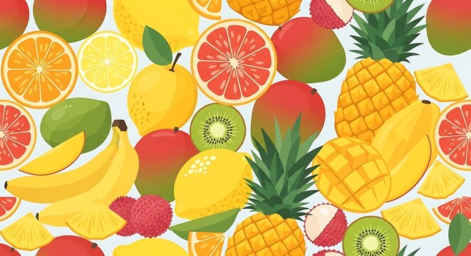 Vibrant Assortment of Fresh Tropical Fruits and Citrus Slices. - Powered by Adobe
