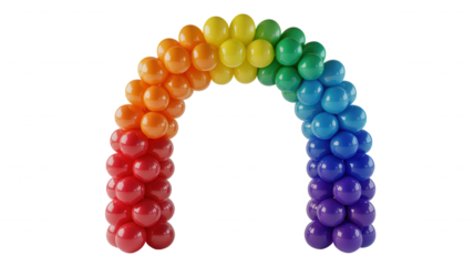 Vibrant rainbow archway made of colorful balloons against a black background