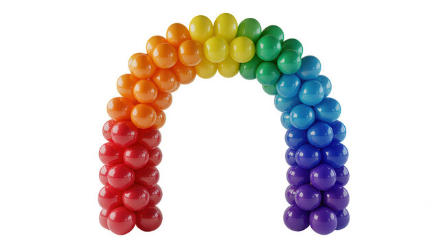Vibrant rainbow archway made of colorful balloons against a black background - Powered by Adobe