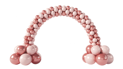 Elegant balloon arch in soft pink and rose gold for celebrations and events against a black background