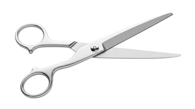 Silver scissors open isolated on white background