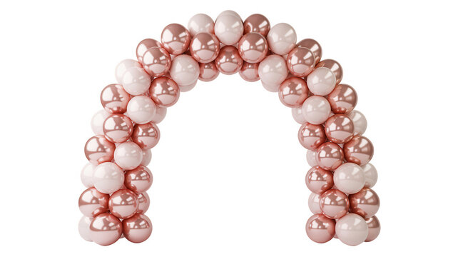 Elegant rose gold and white balloon archway for celebrations and events against a black background - Powered by Adobe